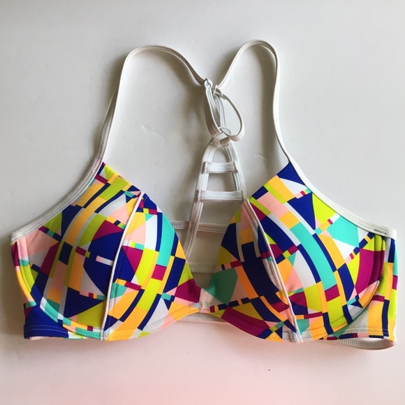 PINK VICTORIAS SECRET GRAPHIC PRINT BIKINI TOP LG - Picture 1 of 10